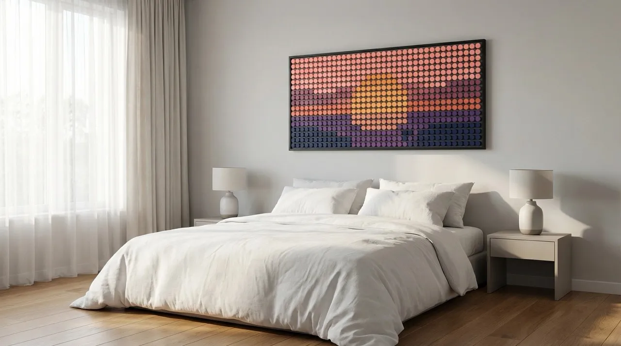 Arte pôr do sol em quarto minimalista