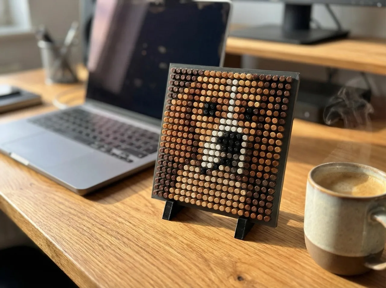 Retrato de pet na mesa com stand